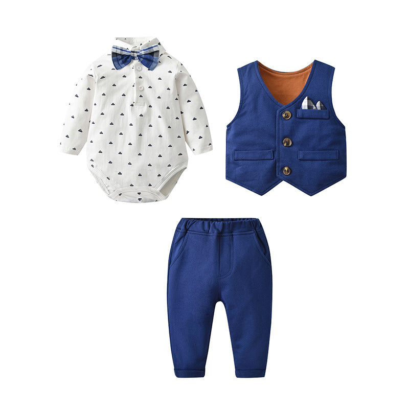 Export children's clothing spring & fall new arrivalkidssuit gentleman wearing bow tie baby clothes one-year-old boy formal wear