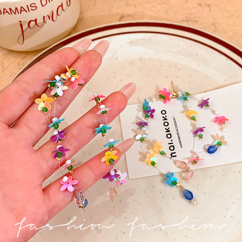 Summer vacation style colorful flower tassel earrings sweet girl slimming look long earrings popular same style jewelry wholesale