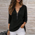 European and american style slim-fit solid color base layer top - deep v neck, half-open placket design, commute & casual long sleeve blouse