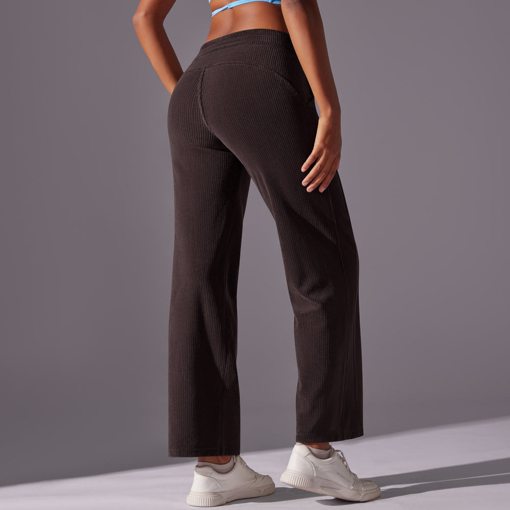 Clearance casual wide-leg yoga pants - tummy control, butt-lifting, outdoor sports trousers - corduroy striped fitness leggings for women