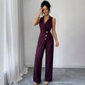 fashion women's clothing:  new summer v-neck solid color sexy jumpsuit