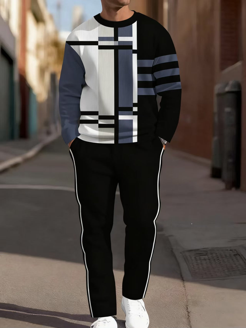 cross-border e-commerce 3d digital print men's autumn/winter new casual fitted long-sleeve hoodie and pants set