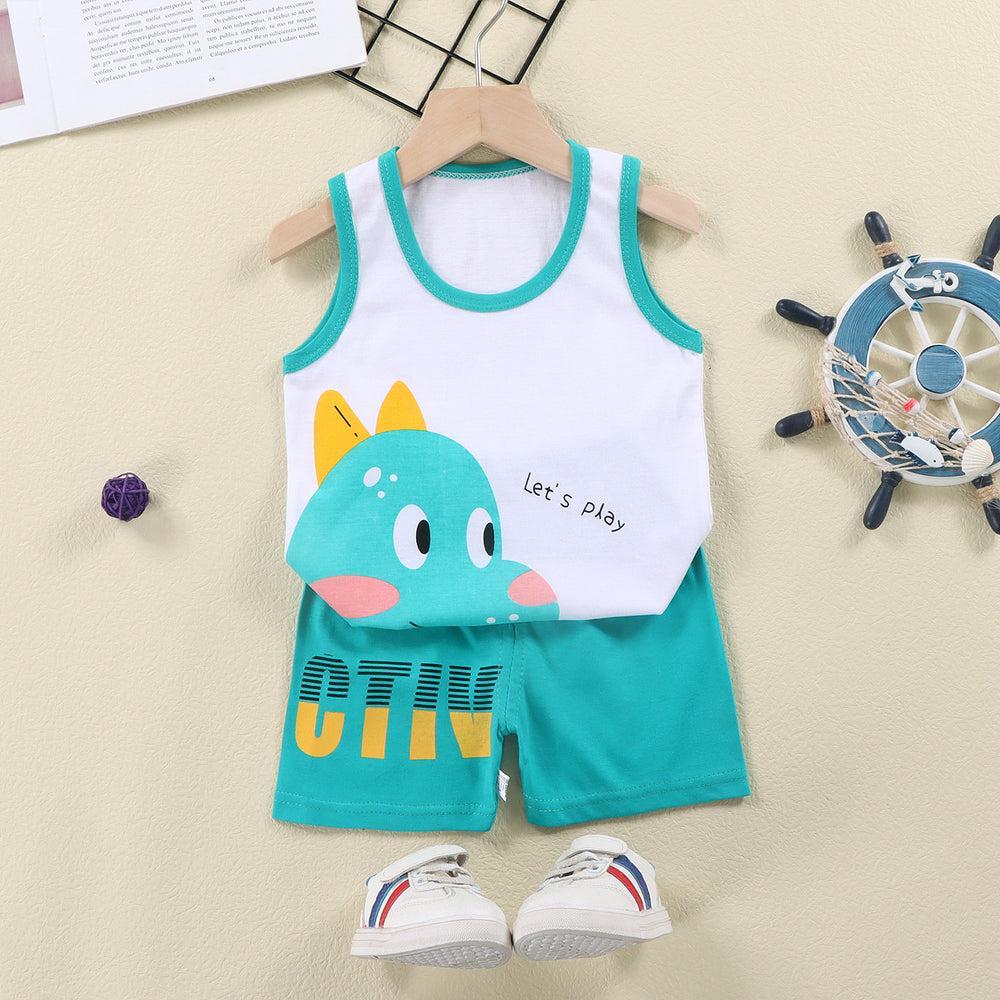 Kids' tank top set - summer new arrival: pure cotton girls' shorts outfit, korean style sleeveless set for baby boys and girls