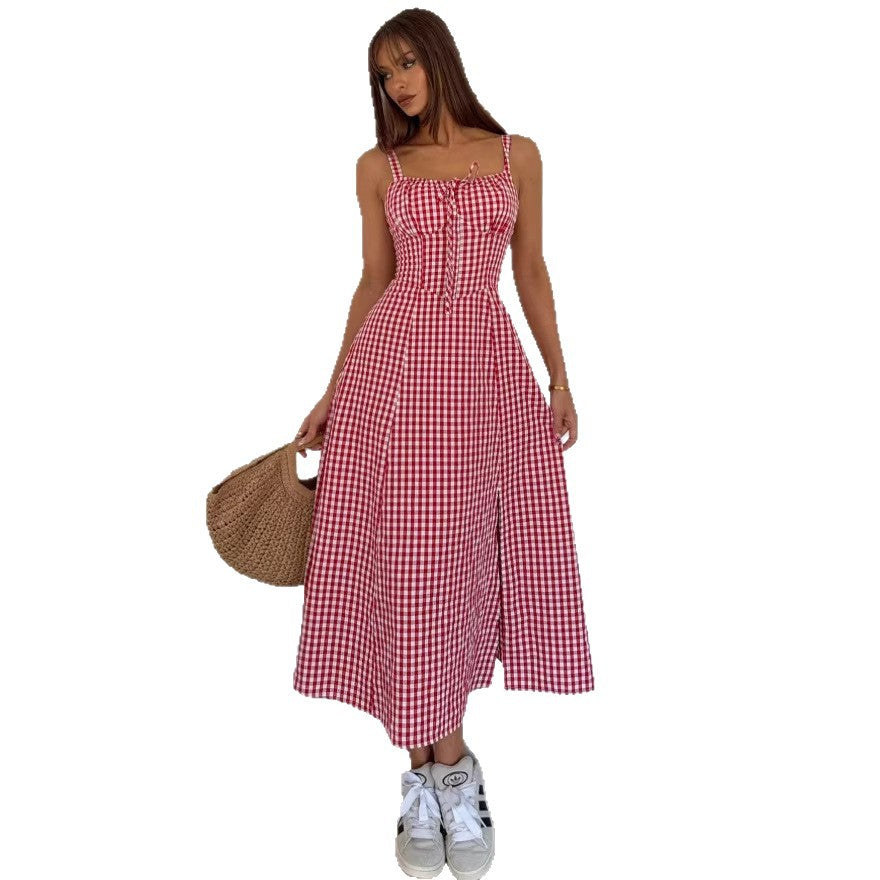 european and american cross-border new summer plaid cami dress - hot girl style