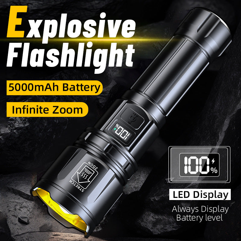 Cross-border white laser digital display emergency light charging outdoor new flashlight super bright long-range high-power strong light flashlight