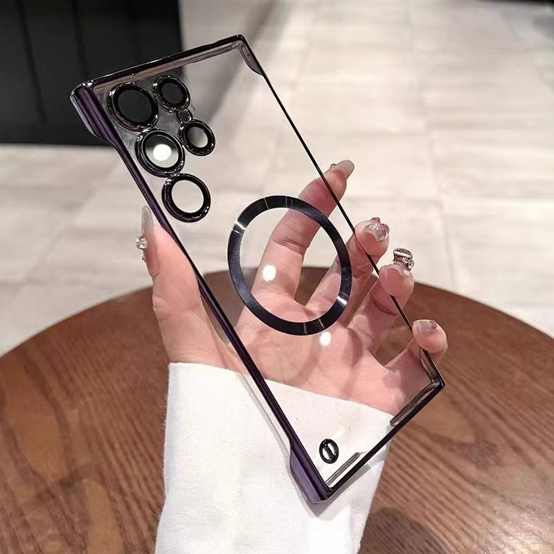 Transparent ultra-thin electroplated magnetic case for samsung s26 ultra, s23 frameless hard case, s24 lens protection case