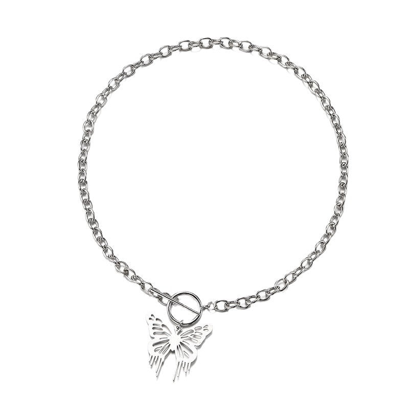 Sweater necklace wholesale european and american cross-border personalized jewelry women's butterfly niche high-end ot buckle autumn and winter accessories necklace
