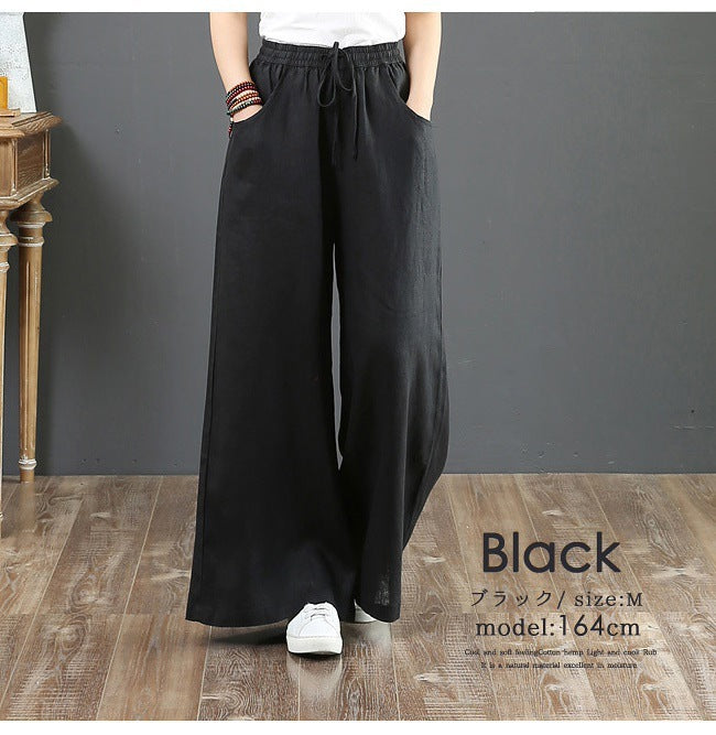 draped loose pants women's summerhigh waist cotton and linen pants casualloosestraight-leg pants
