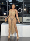 Sexy european and american style women's beach dress - hand-crocheted one-piece with tassel skirt -  approved