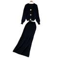 Lazy style metal buckle knittingcardigantopstwo-piece set women's autumclassy sense silm hip skirt suit