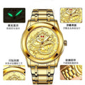 Finzon embossed gold dragon watch - men's waterproof non-mechanical watch with diamond and ruby accents, dragon face, stylish for middle-aged and elderly men