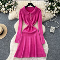 Celebrity niche styleclassy sense lapel fungus edgepatchworklong sleevesknittingdress women's autumn waist slimming looksweater skirt