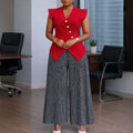 D632 european and american cross-border fashion sleeveless button-up solid color v-neck top with printed pleated wide-leg pants african two-piece set