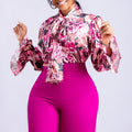 D342 european and american women's clothing  new fashionable elegant slimming printed tie-up shirt plus size african export blouse
