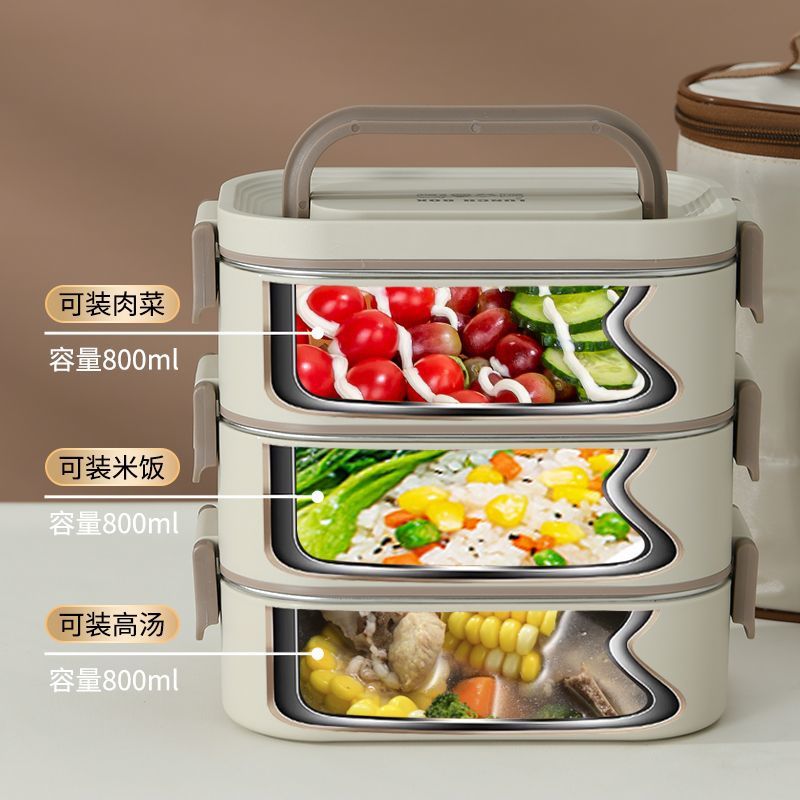 Stainless steel insulated lunch box with dividers - perfect for students and professionals. portable, multi-layered, and microwave-safe