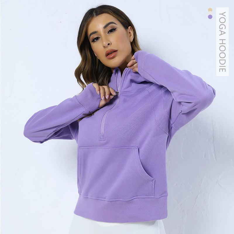 Lulu style scuba hoodie - women's fleece-lined half-zip sweatshirt for outdoor running and yoga