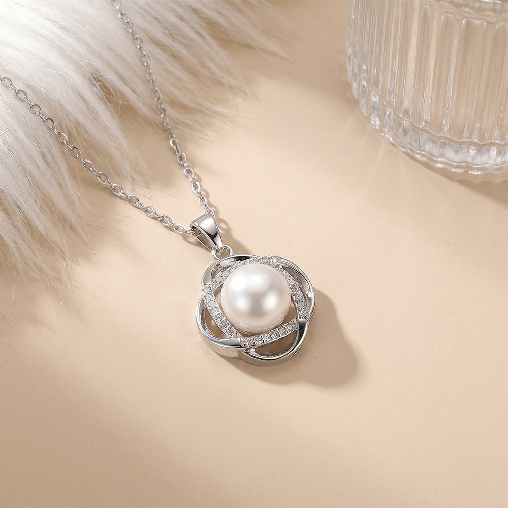 European and american hot-selling fashion zircon pearl necklace for women, lightweight luxury, niche, versatile, elegant, fashionable titanium steel clavicle chain jewelry
