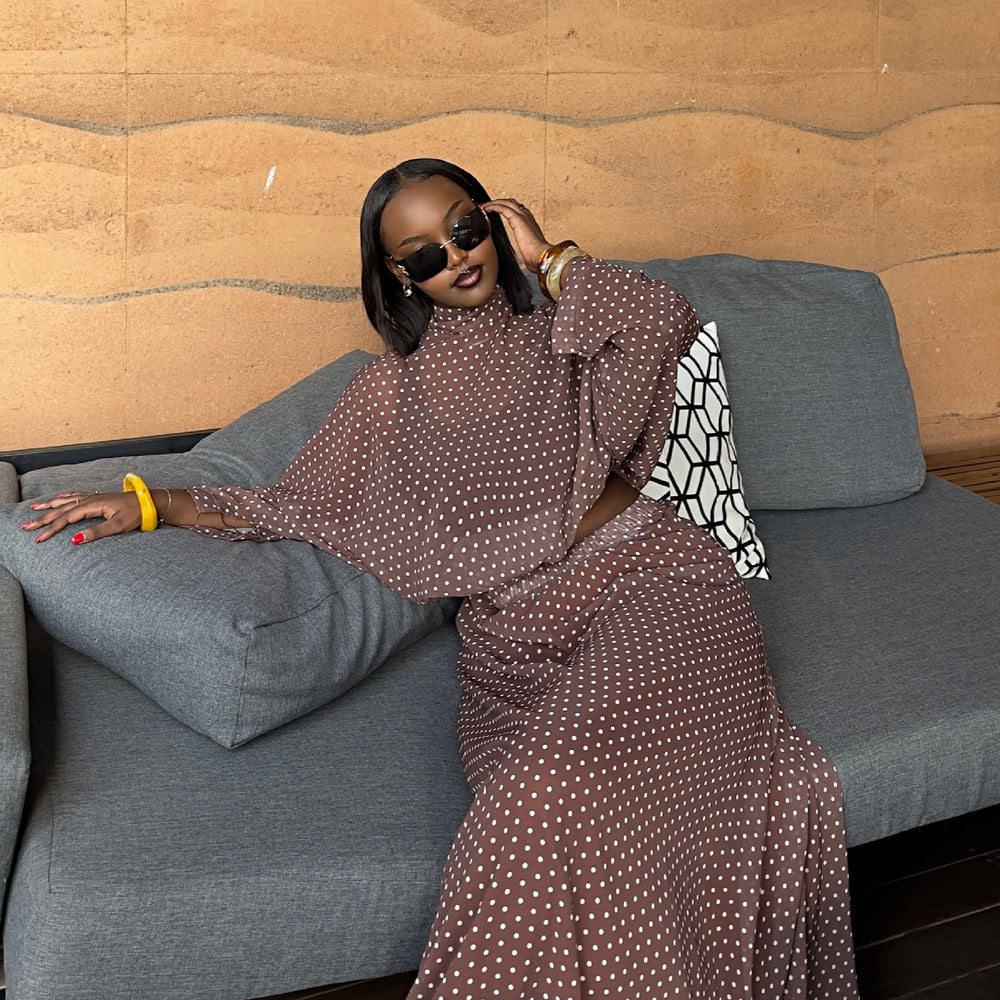 European and american cross-border african women's clothing  summer new casual printed polka dot shirt high-waisted midi skirt set
