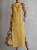 spring collection: european & american -style halter neck sleeveless dress - solid color lace trim, perfect for vacation