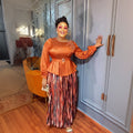 african women's plus size embroidered & beaded dress -  chic commute two-piece pleated skirt set