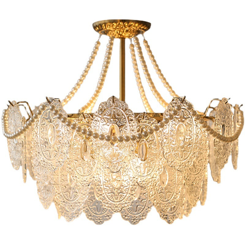 French retro court chandelier American light luxury crystal living room lighting designer pearl glass bedroom lighting