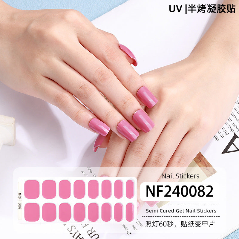 Zhengxiang new semi-cured gel nail art sticker solid color pure green onion gel UV nail sticker simple baking lamp gel nail art