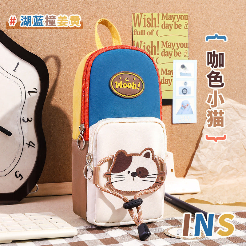 New simple retro style stationery bag for primary school students, boys and girls, niche non-collision stationery bag, schoolbag, vertical pencil bag