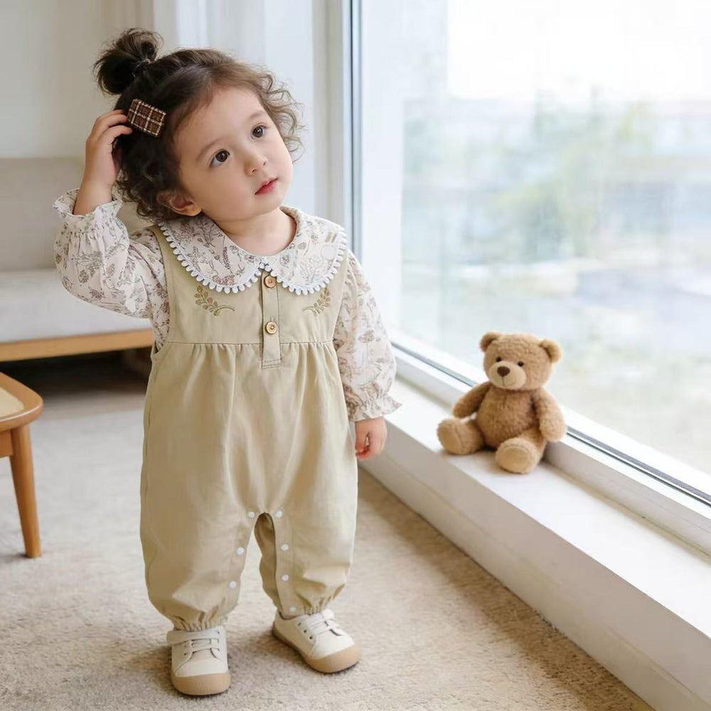 Spring and autumn overalls two-piece set baby romper sweet princess girl outfit cute girl autumn clothes