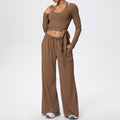 New arrival: solid color double-sided brushed fleece drawstring long-sleeve tank top three-piece set - perfect for sports, running, fitness, and yoga