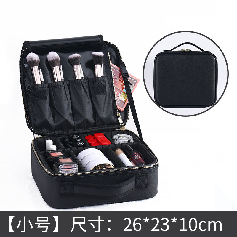 Professional multifunctional baffle PU cosmetic bag, cosmetic storage, double-layer heel makeup, nail embroidery, portable cosmetic case