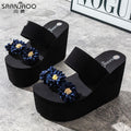New summer fashion versatile slides - non-slip thick sole 2025 floral beach sandals for women - perfect for outdoor wear in autumn