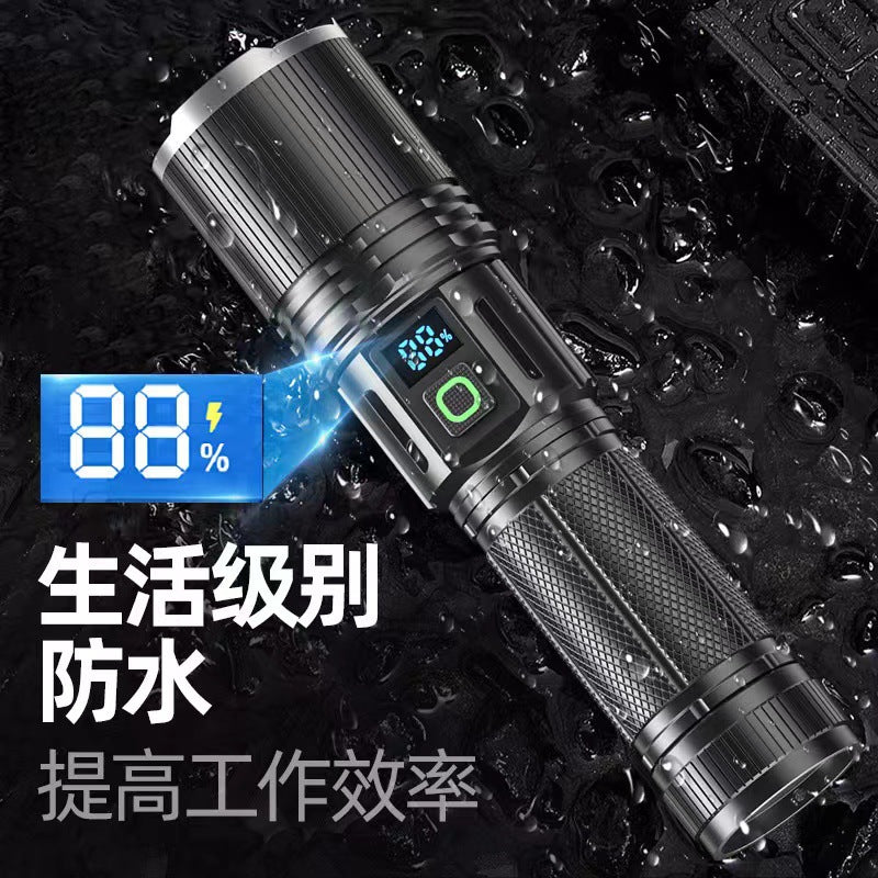 Cross-border aluminum alloy digital flashlight mechanical zoom strong light USB charging outdoor emergency long-range strong light flashlight