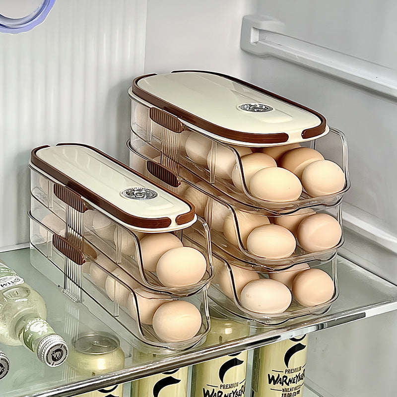 Egg storage box, special food grade kitchen for refrigerator, multi-layer oblique rectangular side door, automatic rolling egg egg box