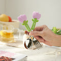 Cartoon tulip school portable 304 stainless steel cutlery set - cute dessert forks and spoons for kids