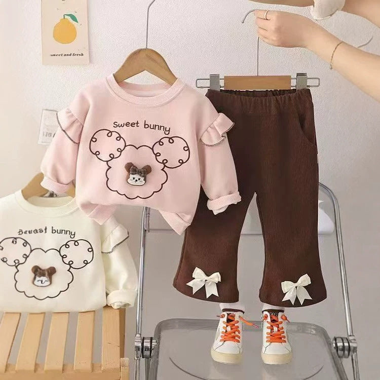 Girls' spring/autumn two-piece outfit set - stylish and trendy kids' spring clothes for 1-2 year old baby girls