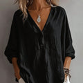 european and american bohemia breathable shirt with deep v half placket and one capsules button pleated fabric loose shoulder long sleeves