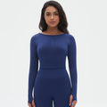 fashion seamless knittingpure color tight high elastic yoga clothes long sleeves sports running fitness yoga tops women