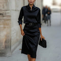 summer new women's fashion: european and american style cross-border dress - elegant commute belted solid color bodycon maxi dress