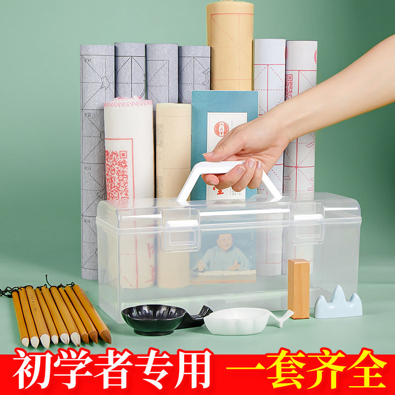 Calligraphy starter kit for beginners: wolf & mixed hair brush set with water writing cloth, ink, and paper - perfect for kids and elementary school students