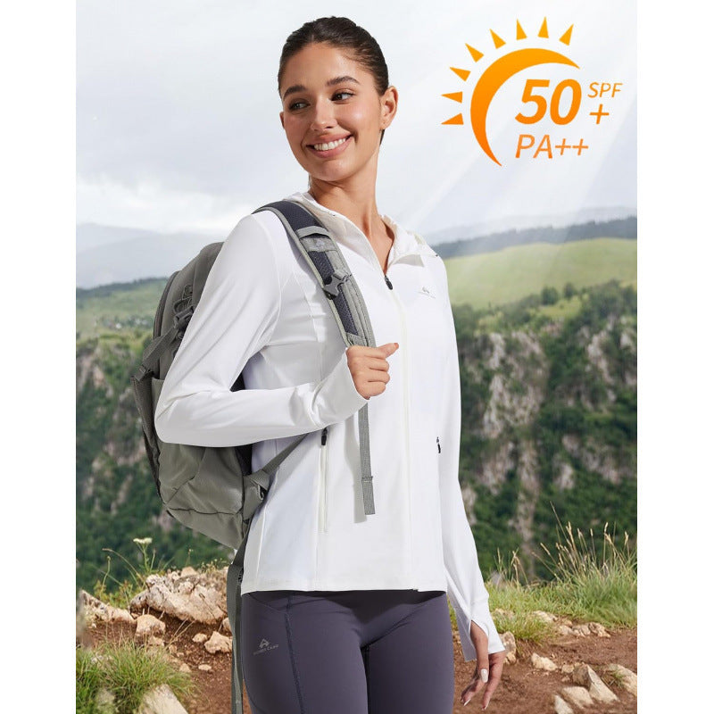 Amazon european and american zippered sun protection jacket for women,  spring new arrival, hooded cool sun protection top