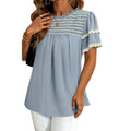 Amazon round neck ruffle short sleeve shirt women's  summer new casual bohemian style top