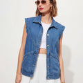 cross-border  fashion shorteasiest for matchcasualflap pocket pants sleeveless denim vest vest women's outwear
