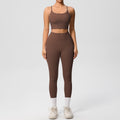 New arrival: double-sided brushed solid color seamless back compression yoga set - breathable workout outfit for running and fitness (two-piece)
