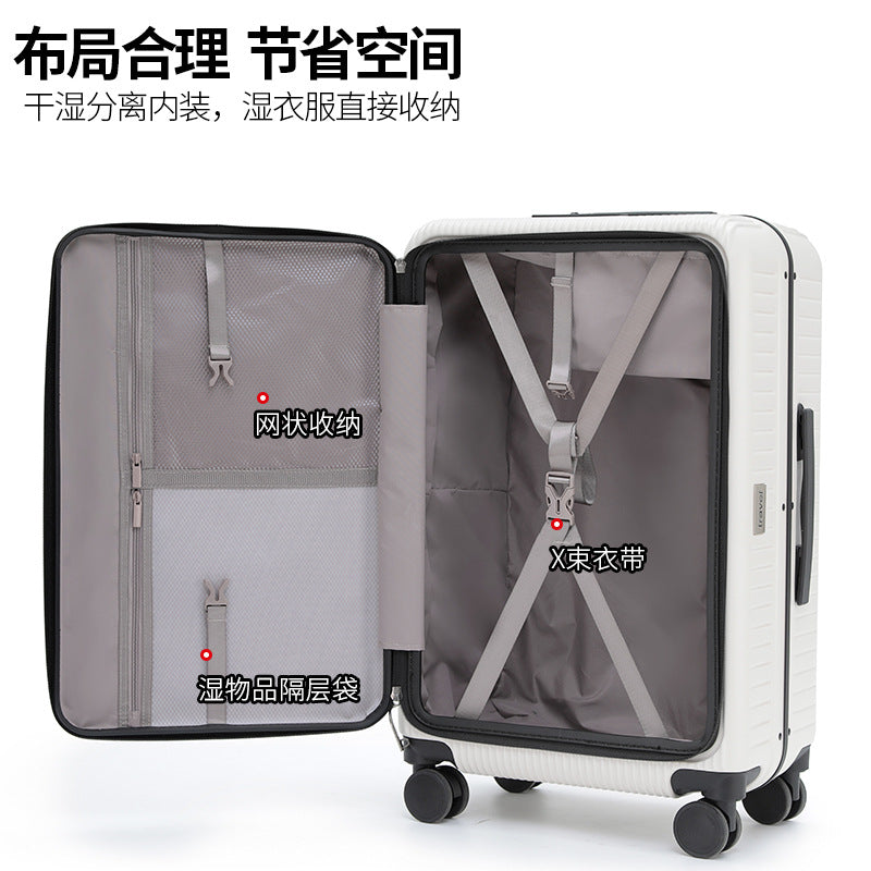 Side open lid luggage female double zipper 2025 front open suitcase trolley case password case boarding case