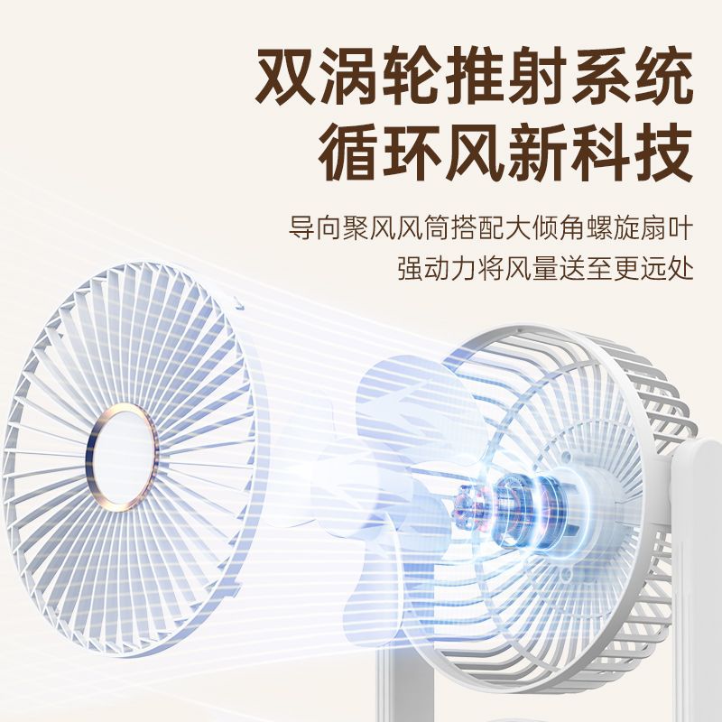 New dual-head fan - usb rechargeable, 5-speed desktop fan with light, perfect for home, office, camping, and outdoor use