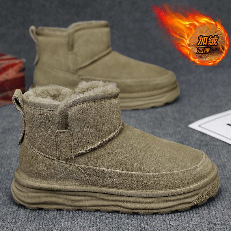 Northeastern snow boots for men winterfleece-linedheattech large cotton shoes for men fur all-in-one cold-proof bread shoes non-slipwaterproof