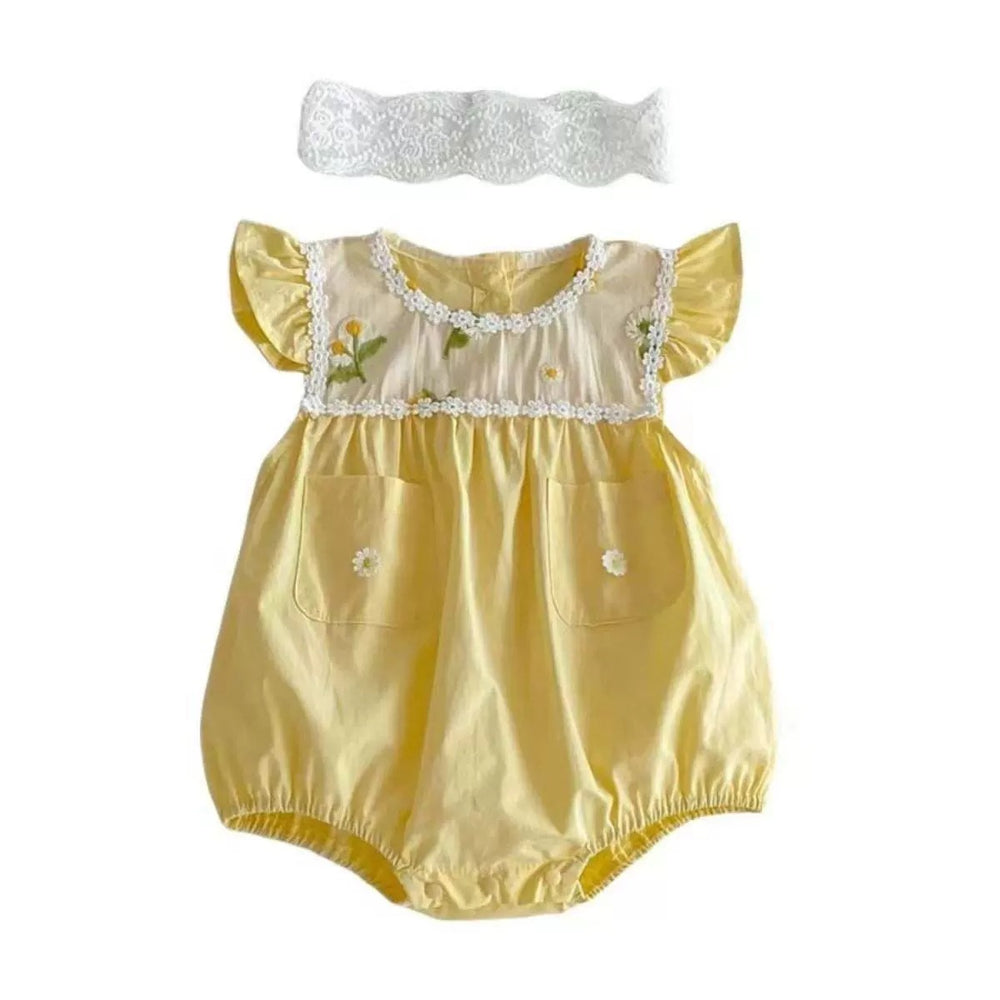 Girls' summer outfit : matching ruffle dress for sisters, baby girl's bowknot flutter sleeve floral romper