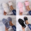 plus size rhinestone candy color thick sole furry slippers for women outwear2024fall and winternew arrival slippers k-style ins