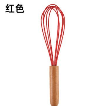 Factory in stock stainless steel handheld manual wooden handle egg whisk mixer 10inch silicone wire beech wood handle