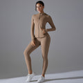 New double-sided nylon yoga set with built-in shorts: solid color zip-up hooded sports jacket and running fitness set